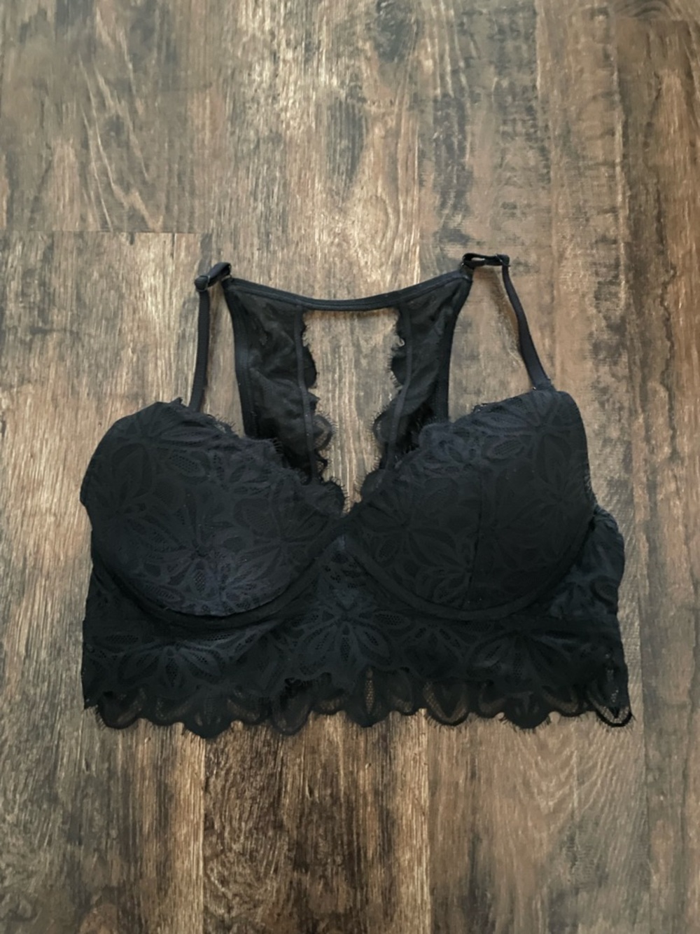 PINK Victoria's Secret Black Lace Longline Bralette with Racerback